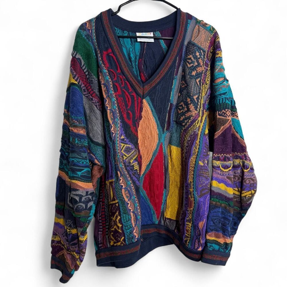 COOGI Australia Vintage AUTHENTIC 90s multicoloured patchwork sweater Size XL